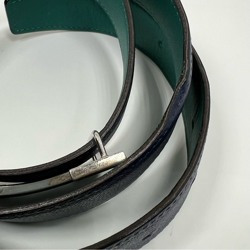 Hermes Reversible H Belt Blue And Green Size 85 Silver Buckle 30mm - Picture 3 of 7